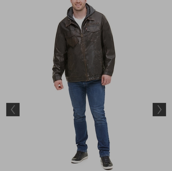 Faux-Leather Sherpa-Lined Hooded Jacket - Picture 3 of 5